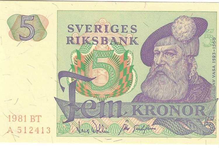 Billetes - Europa - Suecia - 51D - SC - 1981 - 5 coronas - Num.ref: A512413 - Click en la imagen para cerrar