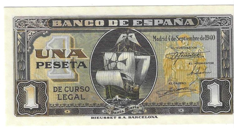 Billetes - EspaÃ±a - Estado EspaÃ±ol (1936 - 1975) - 1 ptas - 437 - SC - 1940 - Num.ref: I4195730 - Click en la imagen para cerrar