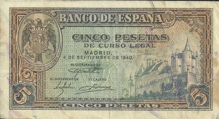 Billetes - España - Estado Español (1936 - 1975) - 5 ptas - 456 - mbc - 4/9/1940 - ref.C1229279 - Click en la imagen para cerrar