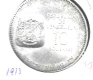Monedas - America - Venezuela - 45 - 1973 - 10 bolivares - plata