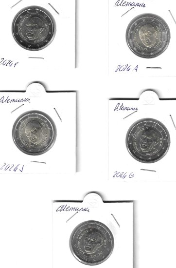 Monedas - Euros - 2€ - Alemania - SC - 2025 - Konrad Adenauer - Conjunto 5 monedas - Click en la imagen para cerrar