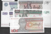 Billetes - Asia - Birmania - - SC - Conjunto 5 billetes
