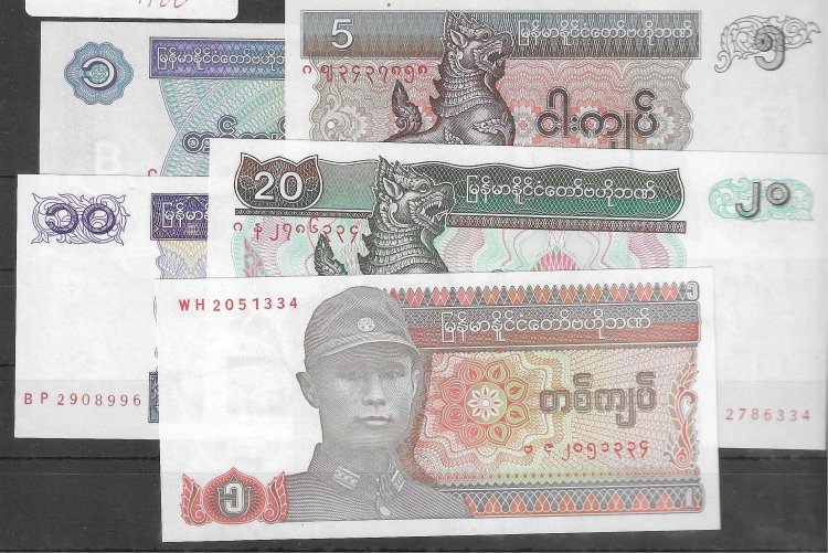 Billetes - Asia - Birmania - - SC - Conjunto 5 billetes - Click en la imagen para cerrar