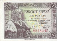 Billetes - EspaÃ±a - Estado EspaÃ±ol (1936 - 1975) - 1 ptas - 440 - SC - 1945 - Num.ref: 9218245 sin serie
