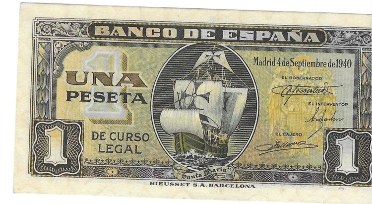 Billetes - EspaÃ±a - Estado EspaÃ±ol (1936 - 1975) - 1 ptas - 437 - SC - 1940 - Num.ref: I4780597 - Click en la imagen para cerrar