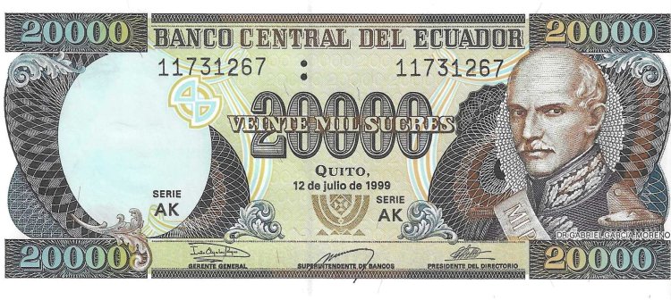 Billetes - America - Ecuador - 129F - SC - 1999 - 20000 sucres - Num.ref: 11731267 - Click en la imagen para cerrar