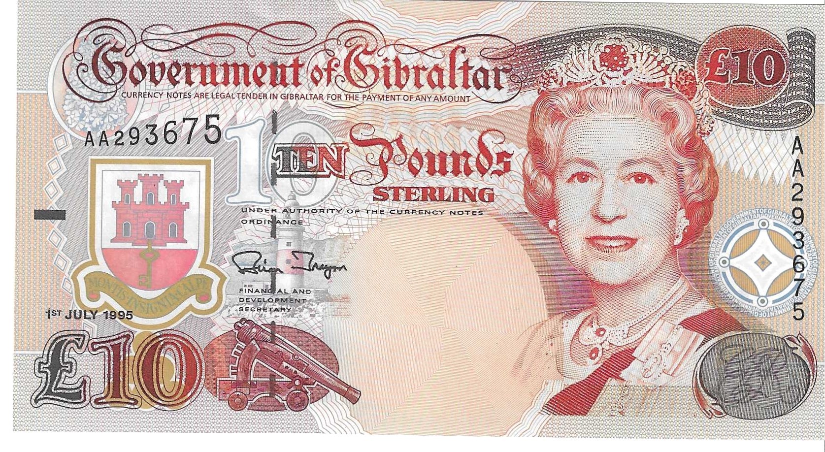 Billetes - Europa - Gibraltar - 26 - SC - 1995 - 10 pounds - Num.ref: AA293675