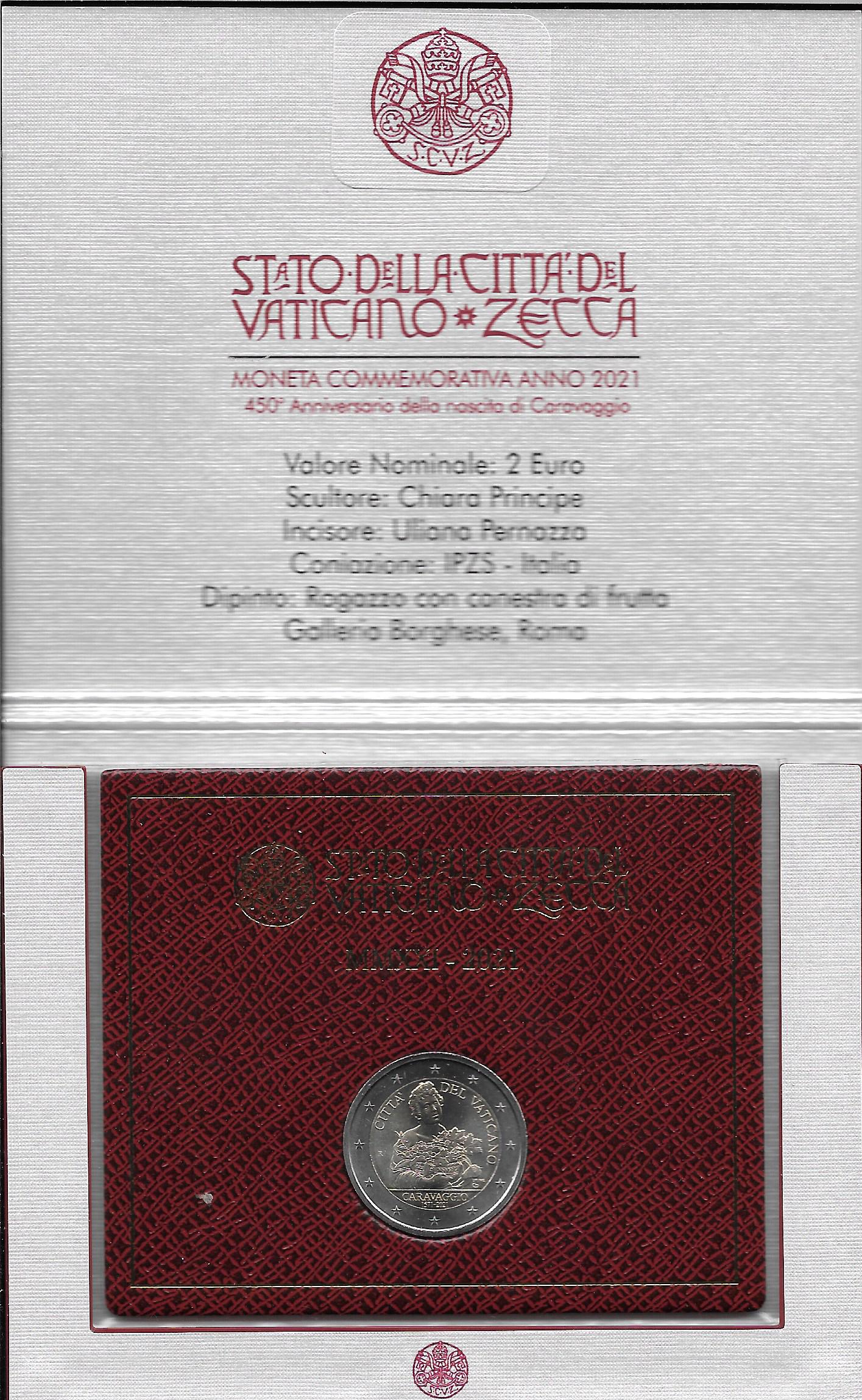 Monedas - Euros - 2€ - Vaticano - SC - 2021 - Caravaggio