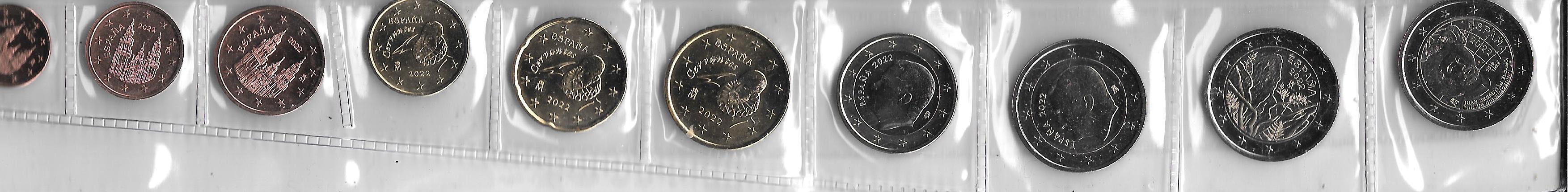 Monedas - Euros - Coleccion en tiras - España - SC - 2022 - 11 monedas