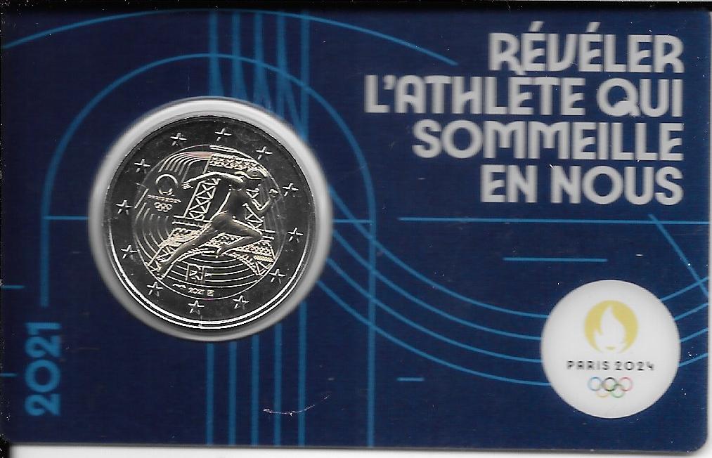 Monete - Euro - 2€ - Francia - SC - 2021 - Olimpiadi Parigi 2024 - Blu