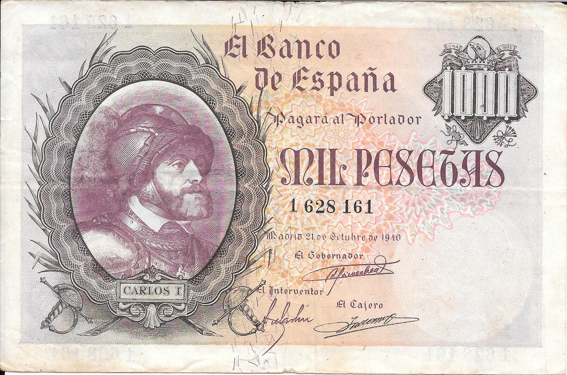 Billetes - EspaÃ±a - Estado EspaÃ±ol (1936 - 1975) - 1000 ptas - 512 - mbc- - 1940 - Num.ref: 1628161