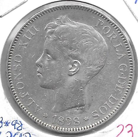 Monedas - EspaÃ±a - Alfonso XIII ( 17-V-1886/14-IV) - 153 - 1898*18*98 - 5 pesetas - plata - Click en la imagen para cerrar