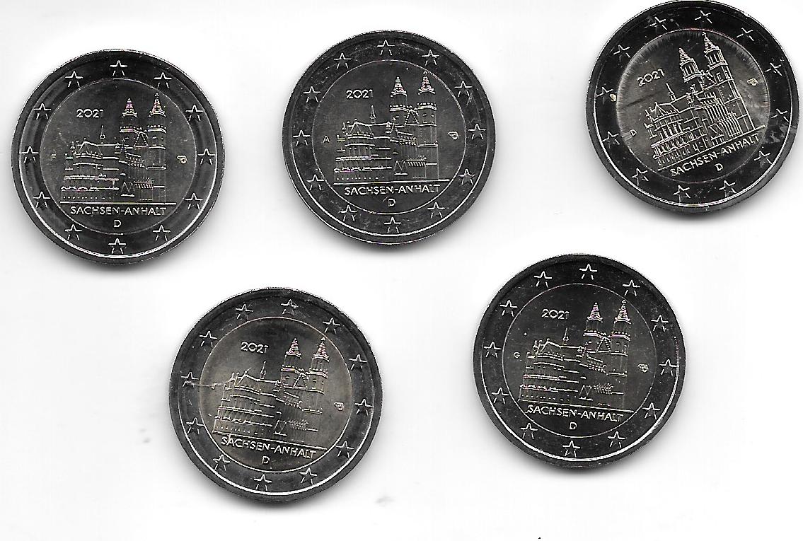 Coins - Euros - 2€ - Germany - SC - 2021 - Sachsen-Anhalt - 5 coins