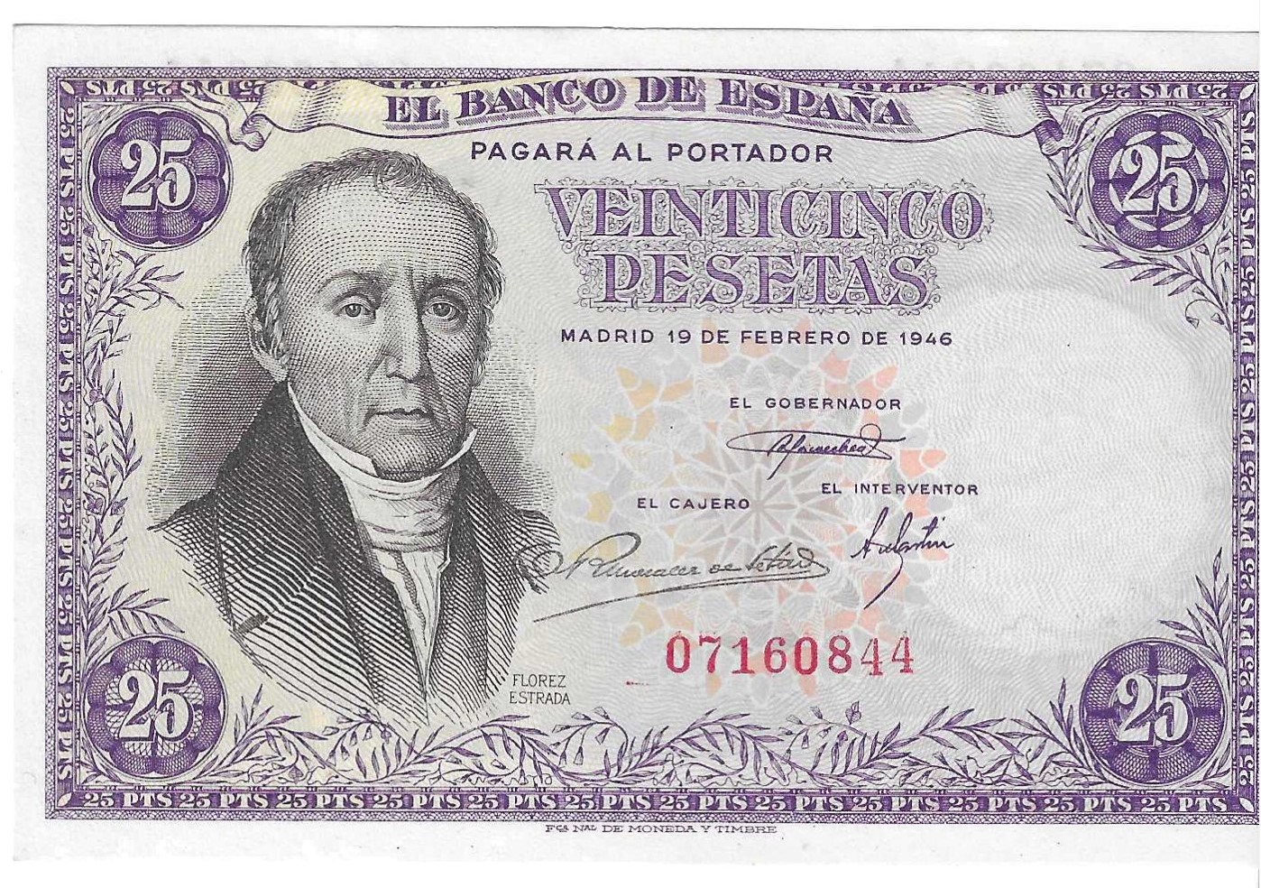 Billetes - EspaÃ±a - Estado EspaÃ±ol (1936 - 1975) - 25 ptas - 475 - SC - 1946 - Num.ref: 07160844 - sin serie