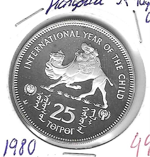 Monedas - Asia - Mongolia - 39.1 - 1980 - 25 tugrik - plata - Click en la imagen para cerrar