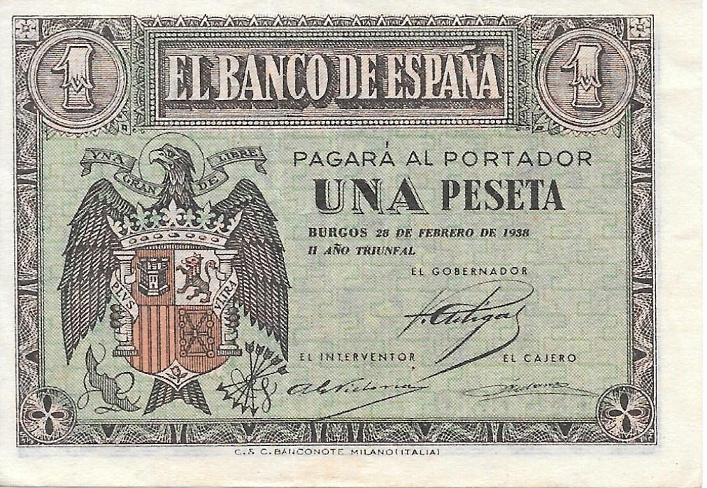 Billetes - EspaÃ±a - Estado EspaÃ±ol (1936 - 1975) - 1 ptas - 432 - EBC - 1938 - Serie G - num ref:G1869530