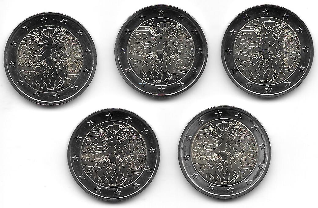 Coins - Euros - 2€ - Germany - 2019 - Berlin Wall - Set of 5 Coins