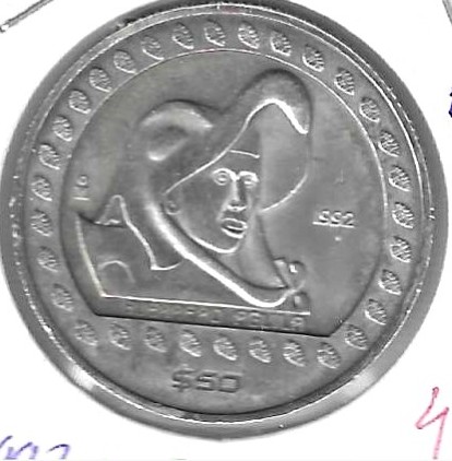 Monedas - America - Mexico - 555 - 1992 - 50 pesos - 1/2 onza plata - Click en la imagen para cerrar