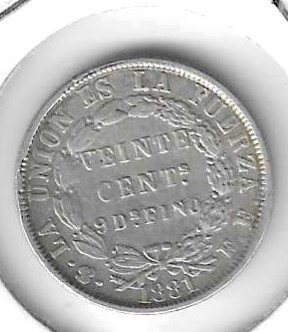 Monedas - America - Bolivia - 159.1 - 1881 - 20 ctv - plata - Click en la imagen para cerrar