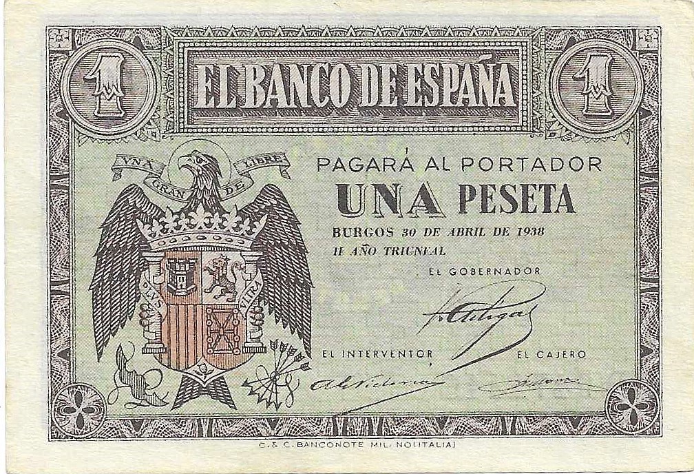 Billetes - EspaÃ±a - Estado EspaÃ±ol (1936 - 1975) - 1 ptas - 433 - SC - Abril 1938 - Num.ref: D6471446
