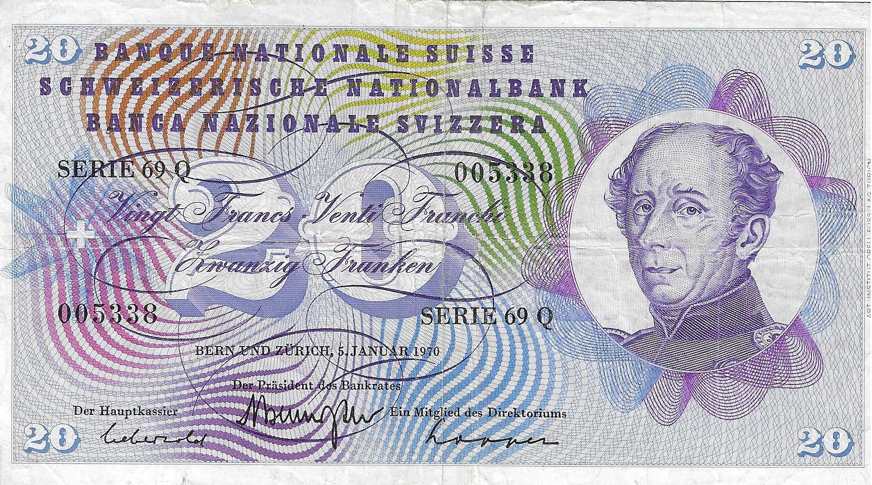 Billetes - Europa - Suiza - R46 - MBC - 1970 - 20 francos - Num.ref: 005338
