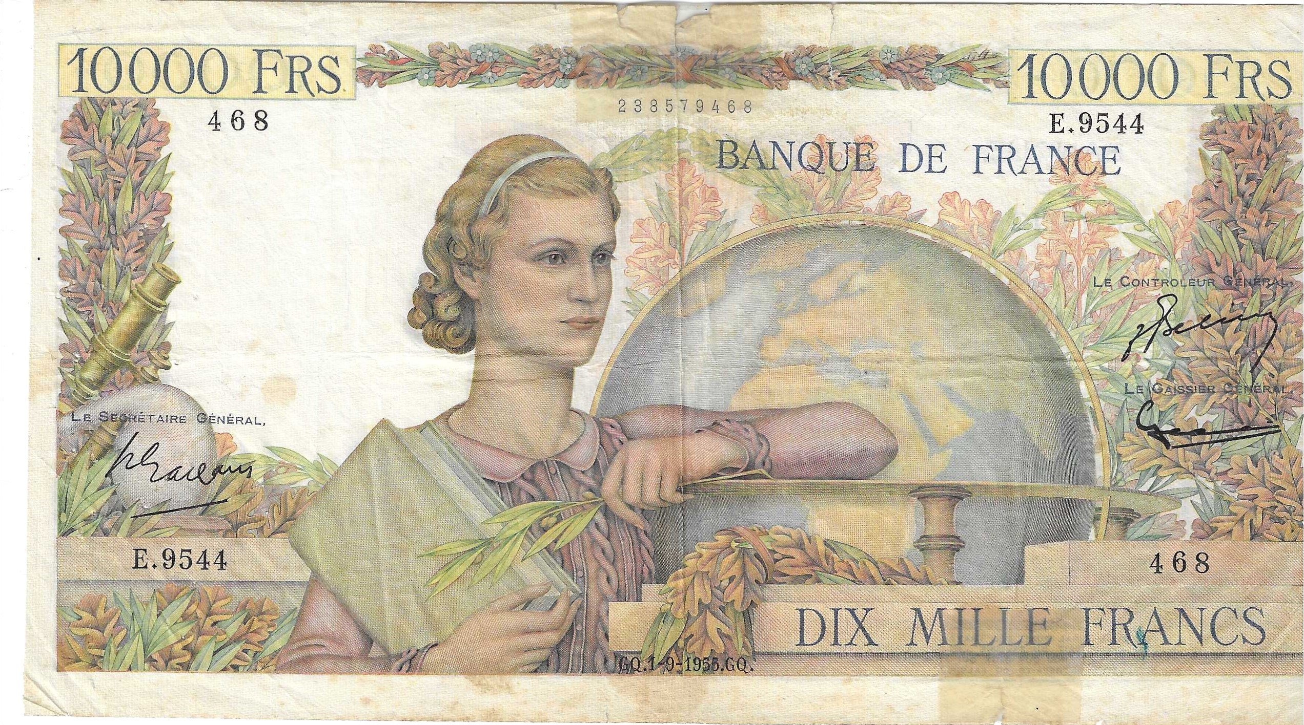 Billetes - Europa - Francia - 132 - BC- - 1955 - 10000 francos - Num.ref: E9544
