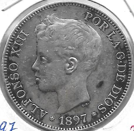 Monedas - EspaÃ±a - Alfonso XIII ( 17-V-1886/14-IV) - 152 - 1897*18*97 - 5 Pesetas - Plata - Click en la imagen para cerrar