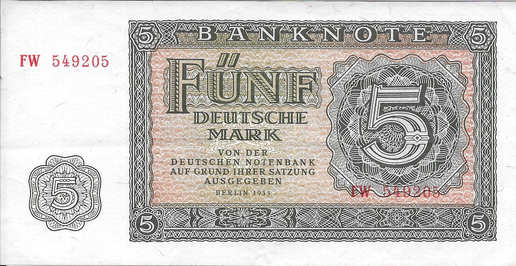 Billetes - Europa - Alemania Oriental - 17 - MBC - 1955 - 5 Marcos - num ref: 549205