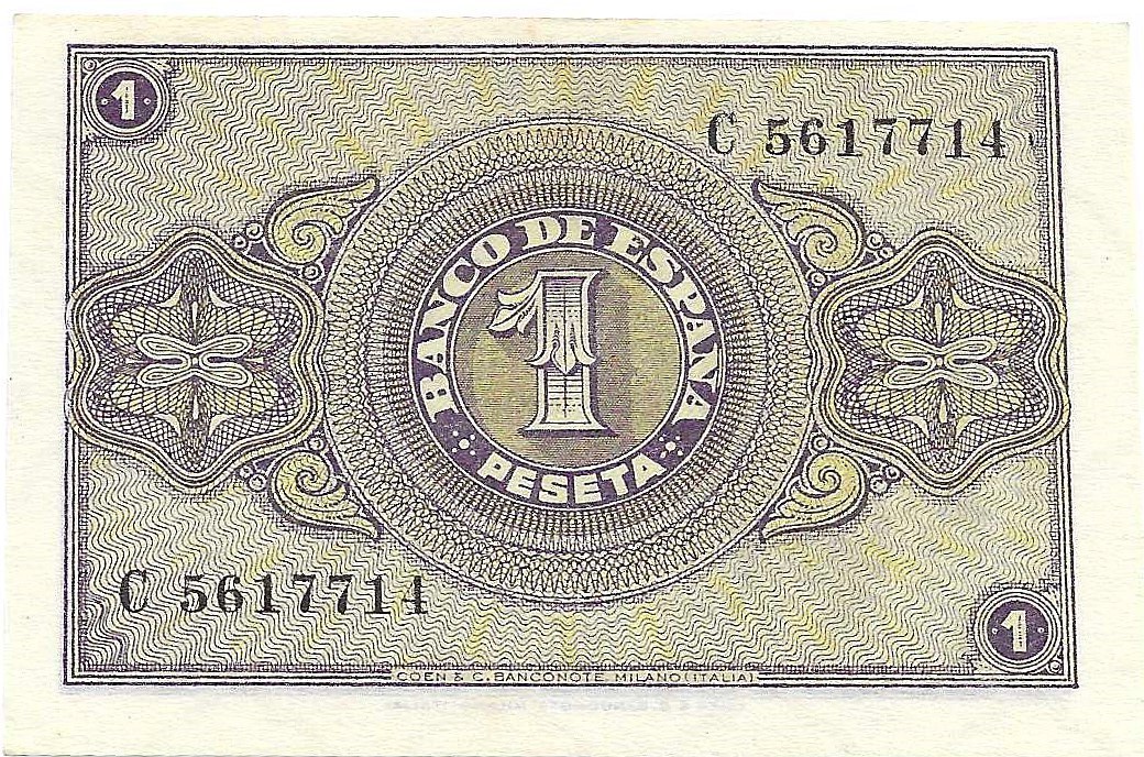 Billetes - EspaÃ±a - Estado EspaÃ±ol (1936 - 1975) - 1 ptas - 430 - SC - 1937 - Num.ref: C5617714 - Click en la imagen para cerrar