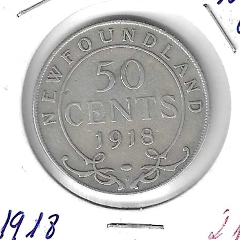 Monedas - America - Canada - 12 - 1918 - 50 ct - plata - New Founland - Click en la imagen para cerrar