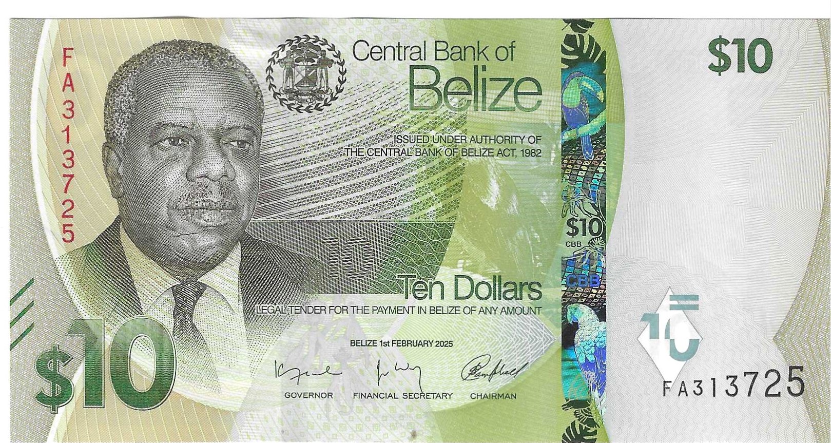 Billetes - America - Belize - 75 - SC - 2025 - 10 dolares - Num.ref: FA313725