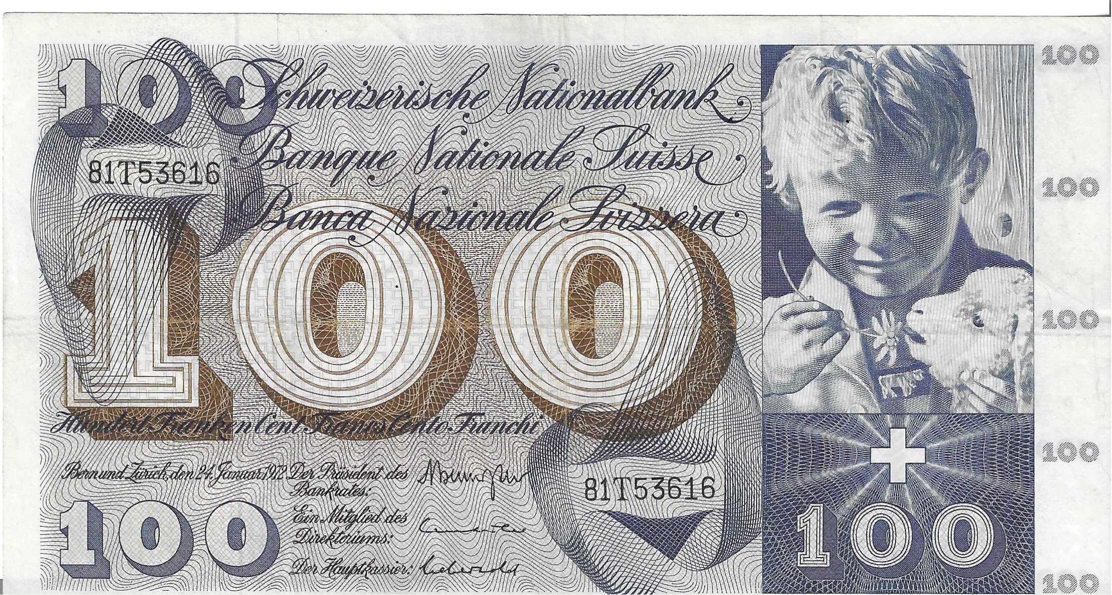 Billetes - Europa - Suiza - 49N - MBC+ - 1972 - 100 francos - Num.ref: 81T53616