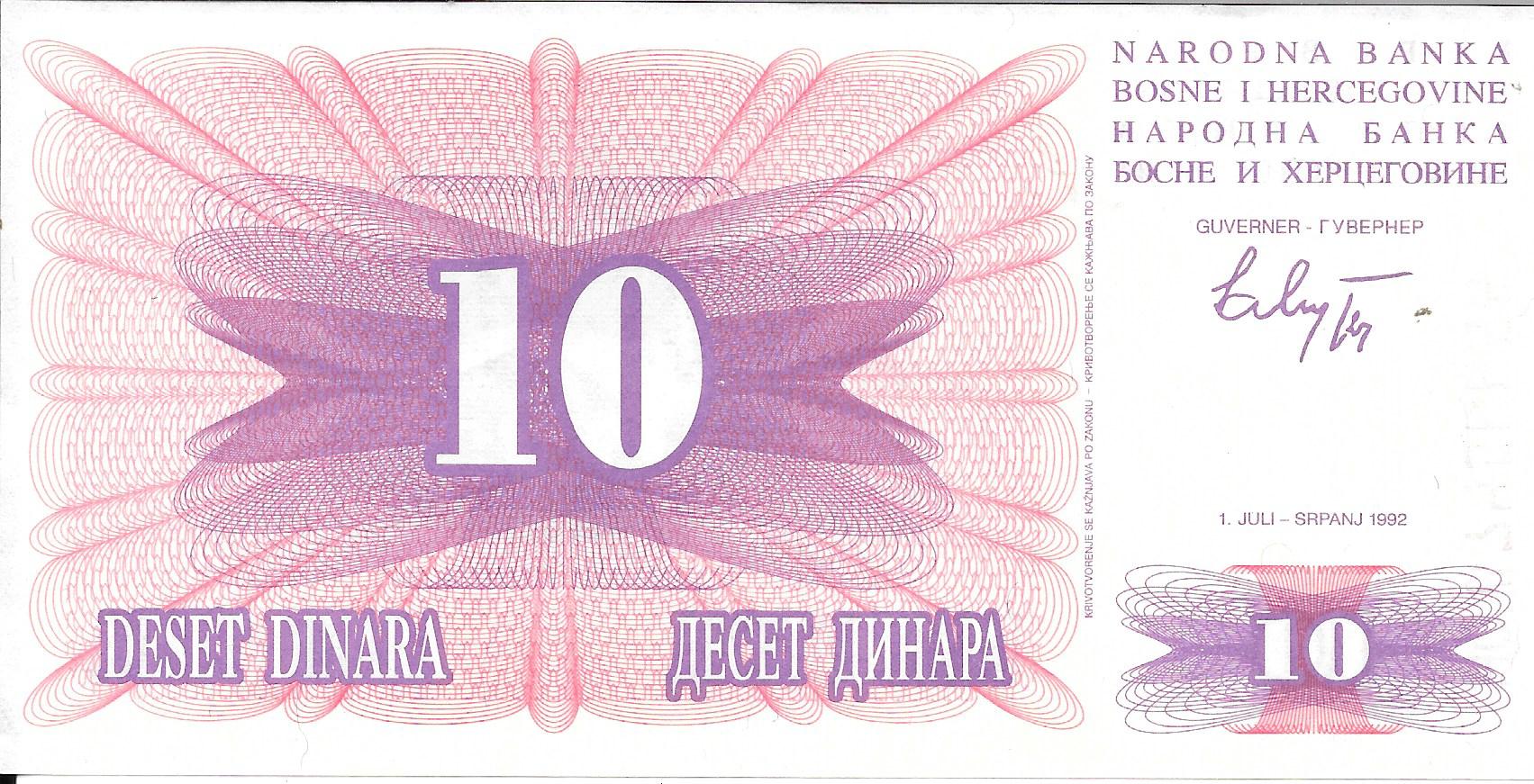 纸币 - 欧洲 - 波斯尼亚 - 10 - sc - 10 dinara - Num.ref: 87956658