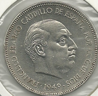 Monedas - España - Estado Español (18-VII-1936 / 20 - 005 pesetas - 303 - Año 1949*19*49 - Click en la imagen para cerrar