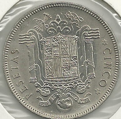 Monedas - España - Estado Español (18-VII-1936 / 20 - 005 pesetas - 303 - Año 1949*19*49 - Click en la imagen para cerrar