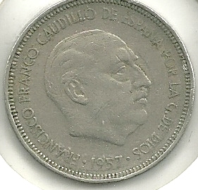 Monedas - España - Estado Español (18-VII-1936 / 20 - 005 pesetas - 307 - Año 1957*58 - Click en la imagen para cerrar
