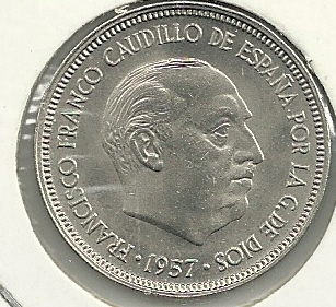 Monedas - España - Estado Español (18-VII-1936 / 20 - 005 pesetas - 308 - Año 1957*59 - Click en la imagen para cerrar