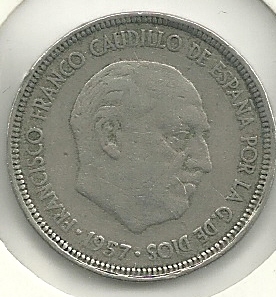 Monedas - España - Estado Español (18-VII-1936 / 20 - 005 pesetas - 308 - Año 1957*59 - Click en la imagen para cerrar