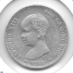 Monedas - EspaÃ±a - Alfonso XIII ( 17-V-1886/14-IV) - 98 - 1892*18*92 - 2 Pesetas - Plata - Click en la imagen para cerrar