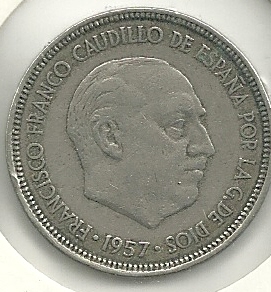 Monedas - España - Estado Español (18-VII-1936 / 20 - 005 pesetas - 311 - Año 1957*62 - Click en la imagen para cerrar