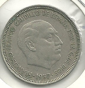 Monedas - España - Estado Español (18-VII-1936 / 20 - 005 pesetas - 313 - Año 1957*64 - Click en la imagen para cerrar