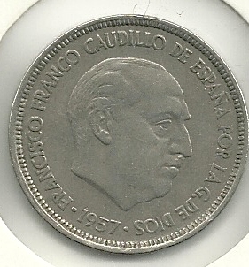 Monedas - España - Estado Español (18-VII-1936 / 20 - 005 pesetas - 318 - Año 1957*69 - Click en la imagen para cerrar