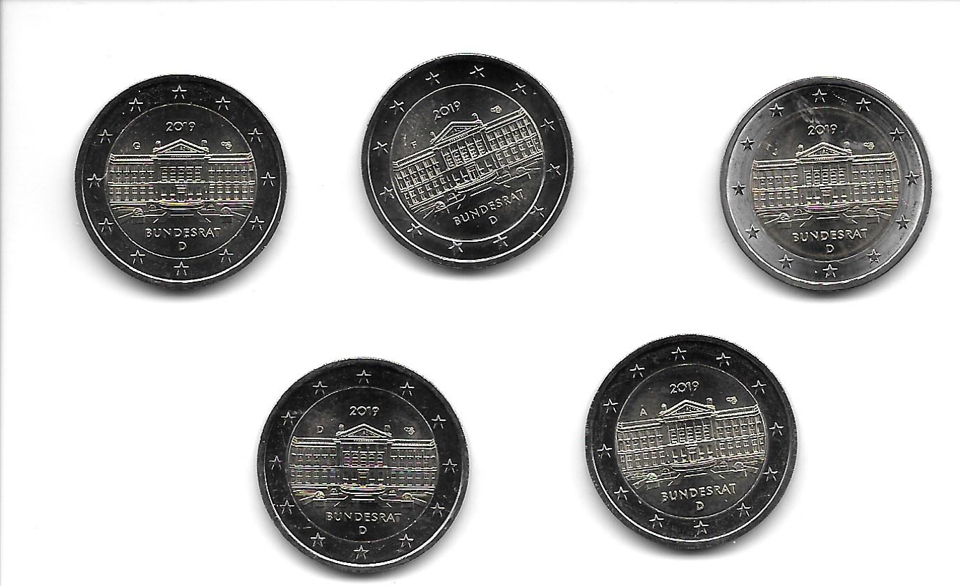 Coins - Euros - 2@ - Germany - SC - Year 2019 - Bundesrat - Set of 5 coins