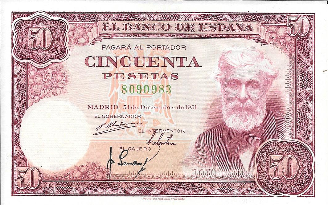 Billetes - EspaÃ±a - Estado EspaÃ±ol (1936 - 1975) - 482 - mbc+ - 1946 - 50 ptas - sin serie - num. ref: 8090983