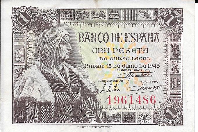 Billetes - EspaÃ±a - Estado EspaÃ±ol (1936 - 1975) - 1 ptas - 440 - ebc - 1945 - num. ref: 1961486 - Click en la imagen para cerrar
