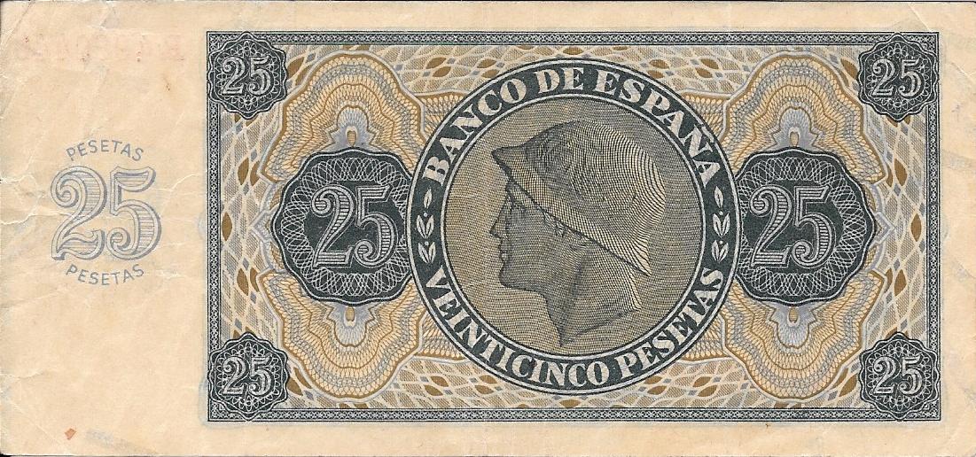 Billetes - EspaÃ±a - Estado EspaÃ±ol (1936 - 1975) - 25 ptas - 472 - mc+ - 1936 - Num.ref: R4980449
