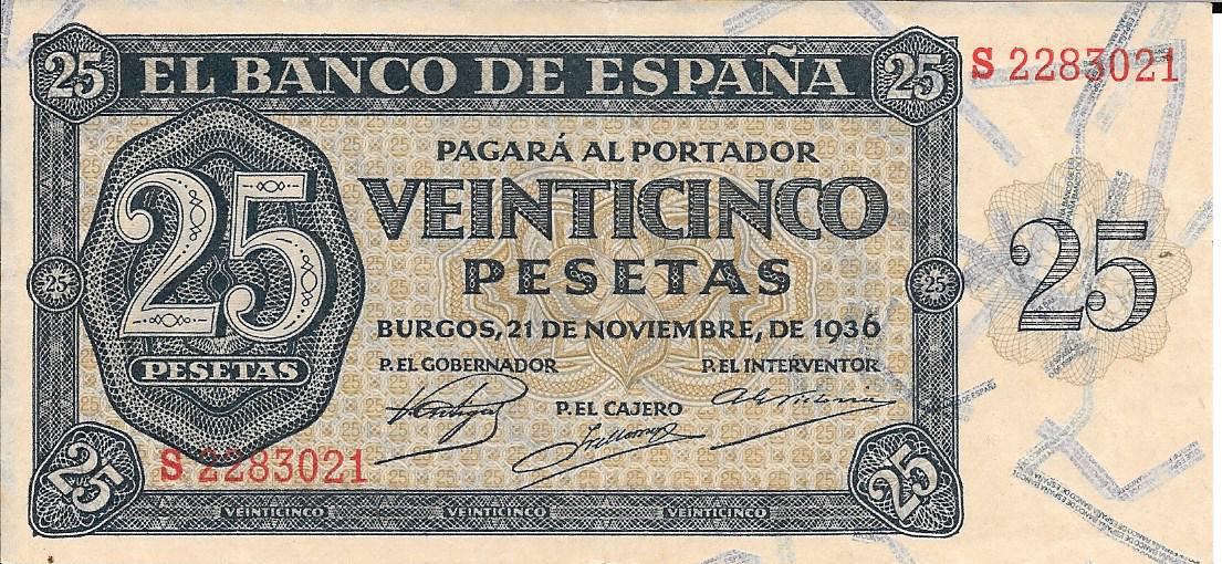 Billetes - EspaÃ±a - Estado EspaÃ±ol (1936 - 1975) - 25 ptas - 473 - mb+ - 1936 - Num.ref: S2283021