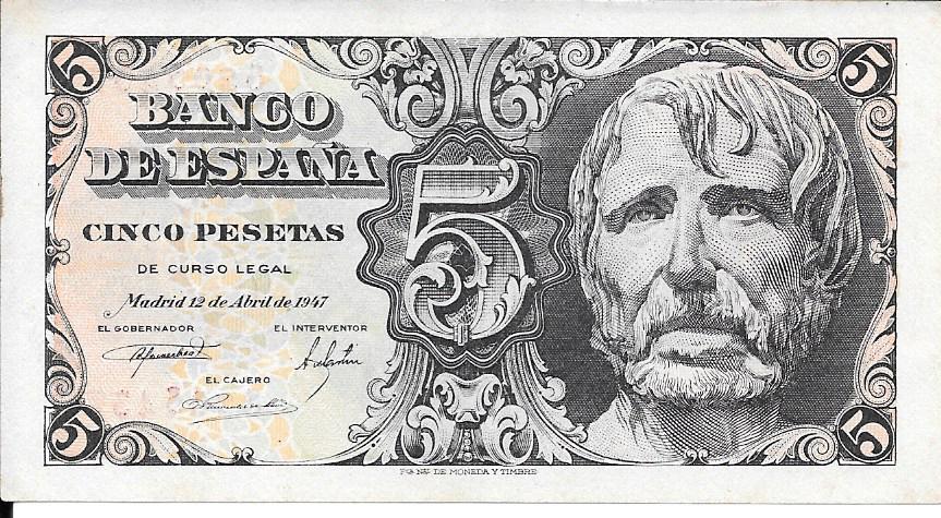 Billetes - EspaÃ±a - Estado EspaÃ±ol (1936 - 1975) - 5 ptas - 462 - ebc+ - 1947 - 5 pts - num. ref: 8205437 - sin serie