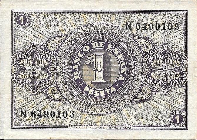 Billetes - EspaÃ±a - Estado EspaÃ±ol (1936 - 1975) - 1 ptas - 433 - ebc - 1938 - num.ref: N6490103 - Click en la imagen para cerrar