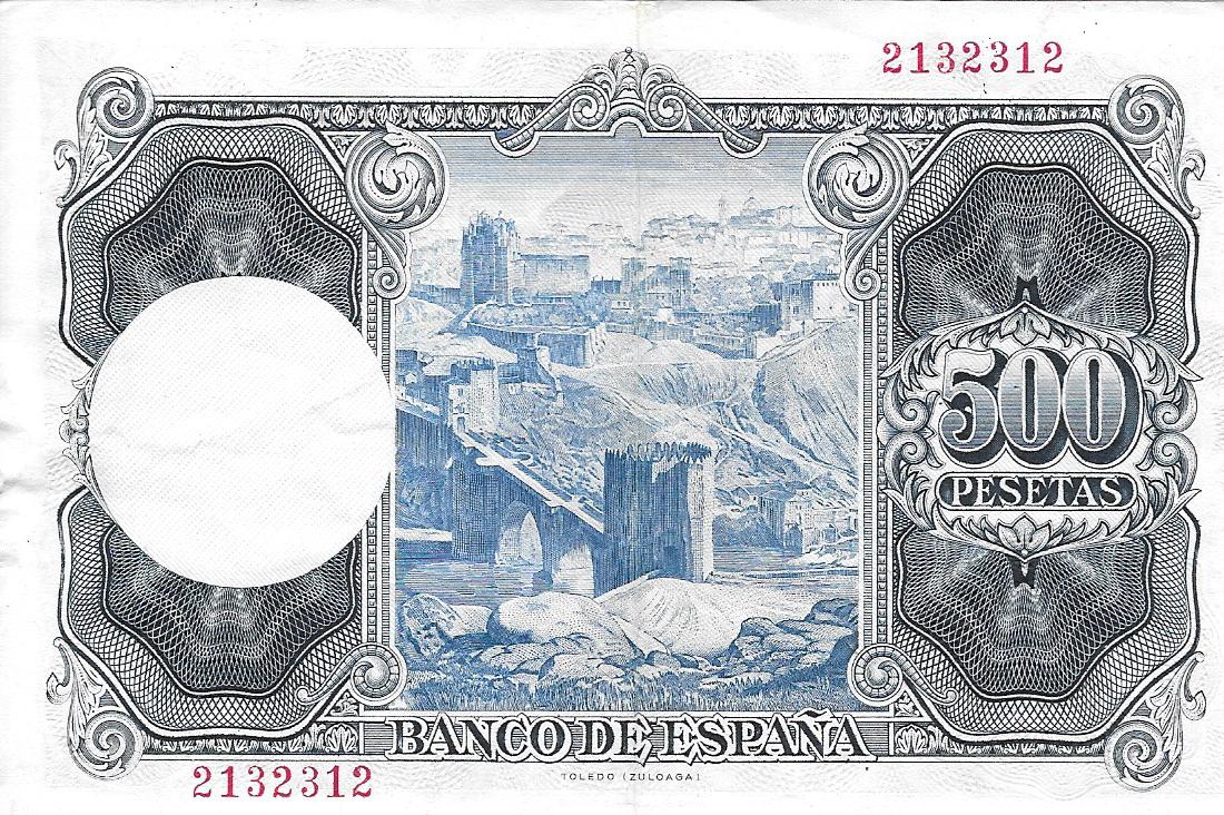 Billetes - EspaÃ±a - Estado EspaÃ±ol (1936 - 1975) - 500 ptas - 505 - mbc- - sin serie - Num.ref: 2132312 - Click en la imagen para cerrar